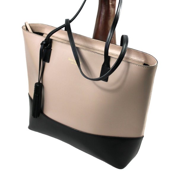 Kate Spade Wright Place Karla Two Tone Almondine & Black Leather Tote - Picture 4 of 10